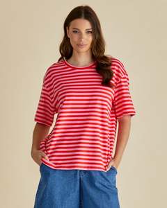 Betty Basics Relax Boxy Tee | Pink Red Stripe