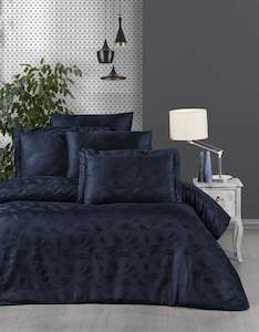 Bedding Sets: Bedding Set Jenna Dark Blue - Organic cotton jacquard satin