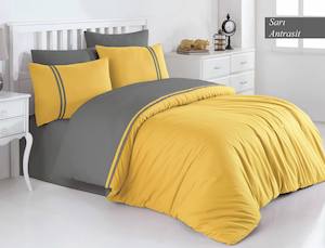Bedding Sets: Ranforce Premium Bedding Set - Grey and Yellow, Organic Cotton, 4/6pcs, Percale