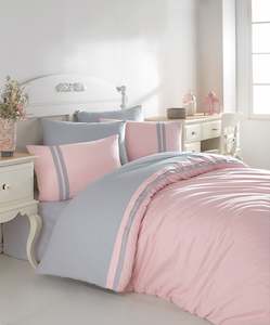 Premium Bedding Set - Pink and Grey, 100% Organic Cotton, 4-6pcs, Percale-Ranforce