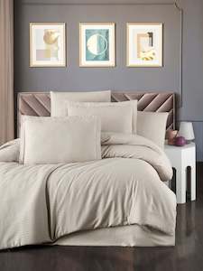 Bedding Sets: Bedding Set Beige organic cotton stripe sateen