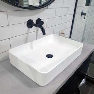 Stone Basins: WATERWARE CUBE RECTANGLE BASIN MATTE WHITE 580 X 380 X 110