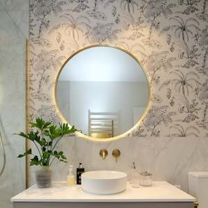 Led Mirrors: CODE SOLACE ROUND FRAMED BRUSHED BRASS LED MIRROR 700