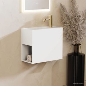 PLUMBLINE AXA 450 MINI WALL BASIN WITH SHELF