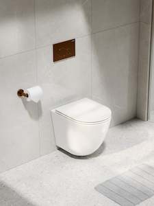 CODE FLOW TYPHOON WALL HUNG TOILET SUITE | BRUSHED COPPER BUTTON