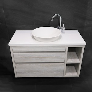 Vanity Size 1400 2200mm: ASHTON WALLHUNG 2 DRAWER VANITY WITH DOUBLE SIDE SHELF