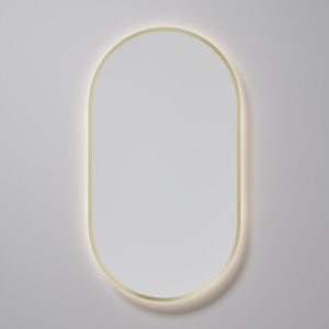 New: CODE SOLACE LED OVAL 600x900MM FRAMED MIRROR | BRUSHED BRASS
