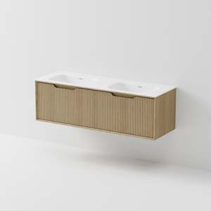 Matte White: Code Aria 1500 Double Basin Wall Hung Vanity