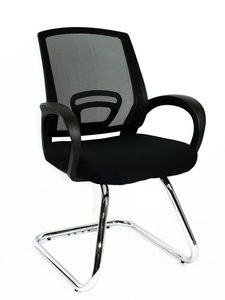 Products: TRICE MID BACK VISITOR CHAIR Black Mesh and Black Fabric Seat