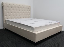 King high headboard cream upholstered bed &amp. Mattress
