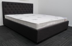 Double charcoal upholstered bed &amp. Pocket spring mattress