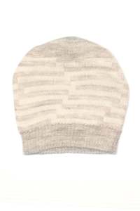 Elka Kids: Silk Merino Chevron Baby Beanie Hat in White & Oatmeal