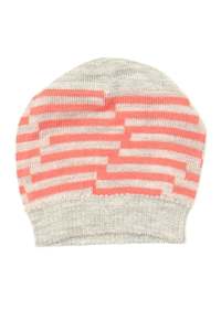 Silk Merino Chevron Baby Beanie Hat in Coral and Grey Marl