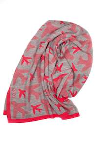 Little Airplane Merino Silk Baby Blanket in Red and Marl Grey