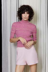 Cashmere Cropped Sweater in Fuchsia Melange