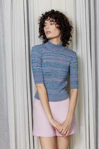 Cashmere Cropped Sweater in Teal Melange