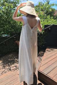 Linen Pinafore Dress in Oatmeal Gingham. ALMOST GONE