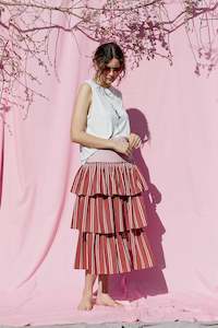 Spring Summer: Long Ruffle Skirt in Pomegranate.