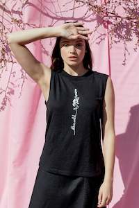 Linen Bamboo Hollyhock Tank  in Black