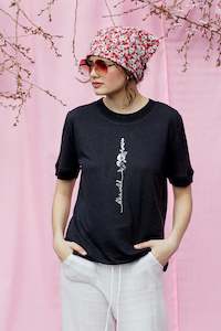 Spring Summer: Linen Bamboo Hollyhock T Shirt in Black - SOLD OUT
