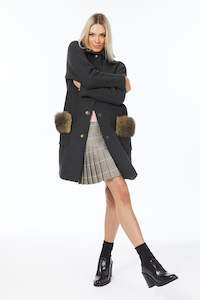 Cashmere Possum Audrey Coat with Eco Fur Trim Pockets