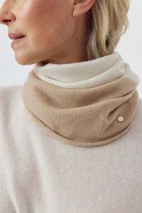 Accessories: Cashmere Two Tone Snood - Cream/Camel