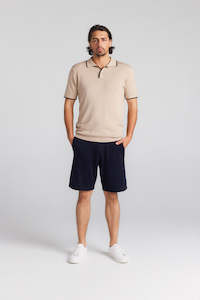 Supmia Cotton Cashmere: Mens Cotton Cashmere Polo - Beige/Navy