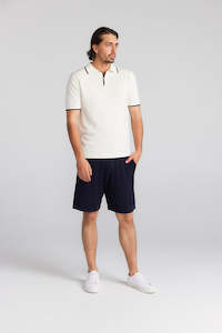 Supmia Cotton Cashmere: Mens Cotton Cashmere Polo - White/Navy