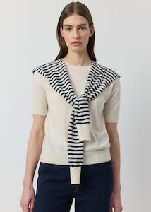 Sweater Scarves: Cashmere Stripe Sweater Scarf - Navy/Cream