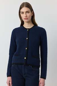 Dusters Jackets: Cashmere Waffle Jacket - Navy/Black Trim