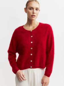 Brushed Cashmere: Brushed Cashmere Crew Cardigan - Red