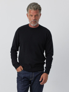 Best Sellers: Mens Cashmere Saddle Crew - Black