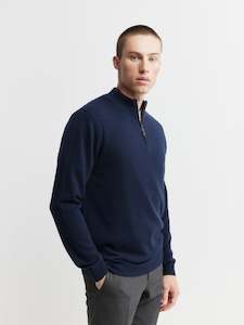 Pilot: Mens Essential Cashmere 1/4 Zip Sweater - Navy/Black