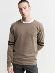 Pilot: Mens Cashmere Crew Stripe Sleeve - Walnut/Cacao