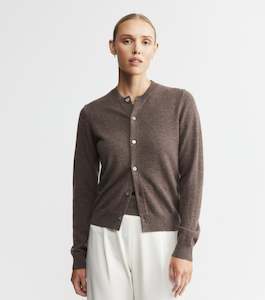 Cardigans Jackets: Essential Cashmere Crew Cardigan - Brown Melange