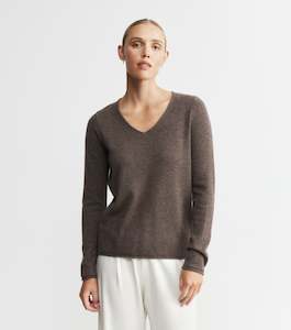 Core Womens: Essential Cashmere V Sweater - Brown Melange