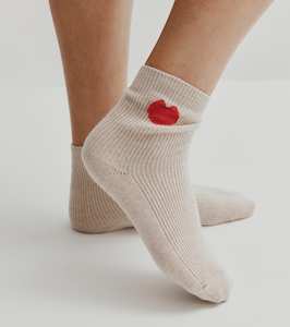 Cashmere Heart Socks - Sand/Red