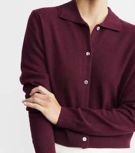 Cardigans Jackets: Cashmere Cardigan with Collar - Burgundy