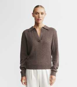 Featherweight Cashmere Polo - Brown Melange
