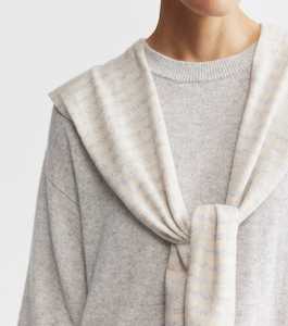 Cashmere Stripe Sweater Scarf - Grey Melange-Sand