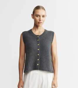 Crew Necks 1: Cashmere Relaxed Button Vest - Graphite