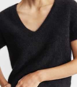 Brushed Cashmere: Brushed Cashmere V Tee - Black
