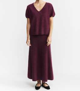Brushed Cashmere: Brushed Cashmere Aline Skirt - Burgundy