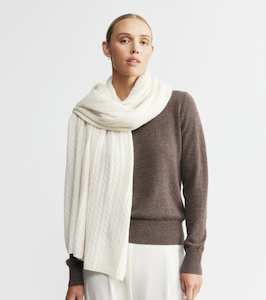 Cashmere Cable Travel Wrap - Cream