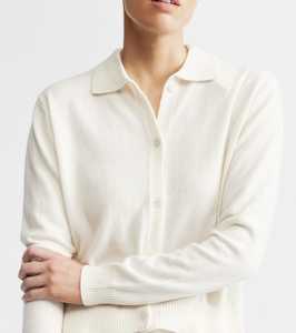 Cardigans Jackets: Cashmere Cardigan with Collar - Cream