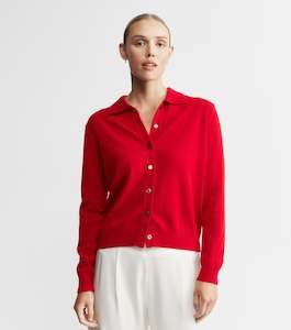 Cashmere Cardigan with Collar - Red