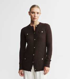 Cardigans Jackets: Cashmere Cable Longline Jacket - Cacao