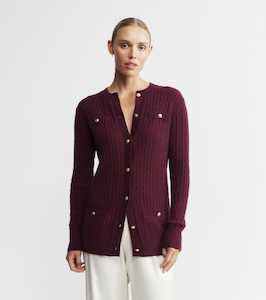 Cashmere Cable Longline Jacket - Burgundy