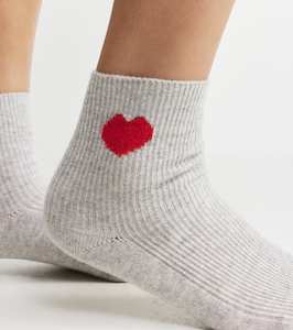 Mothers Day Gift Guide: Cashmere Heart Socks - Grey Melange/Red