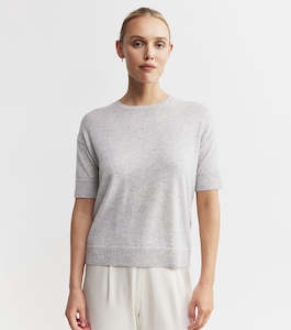 Back In Stock April 25: Essential Cashmere Crew Tee - Grey Melange